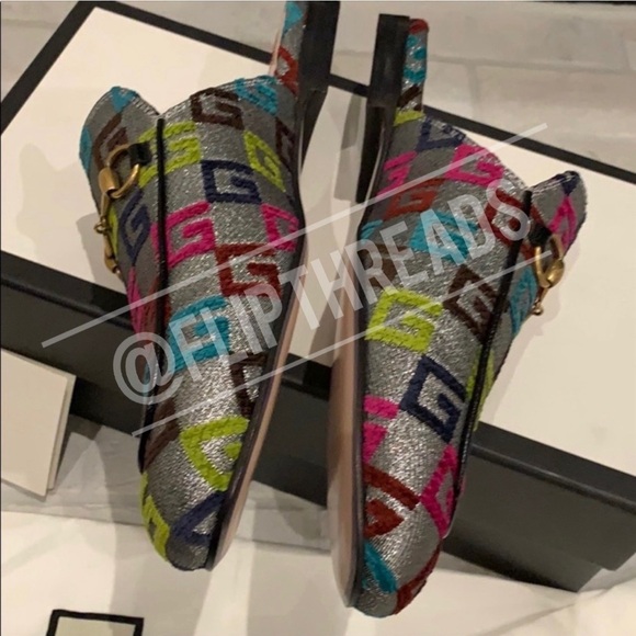 Authentic Gucci Princetown Velvet G Lurex Loafers - Picture 3 of 8